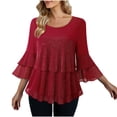 thumbnail image 2 of Laqbezok Chic Tiered Ruffle Sequin Top, Women's Round Neck Sparkly Loose Blouse, Elegant Evening Party Fashion Outfit, 2 of 7