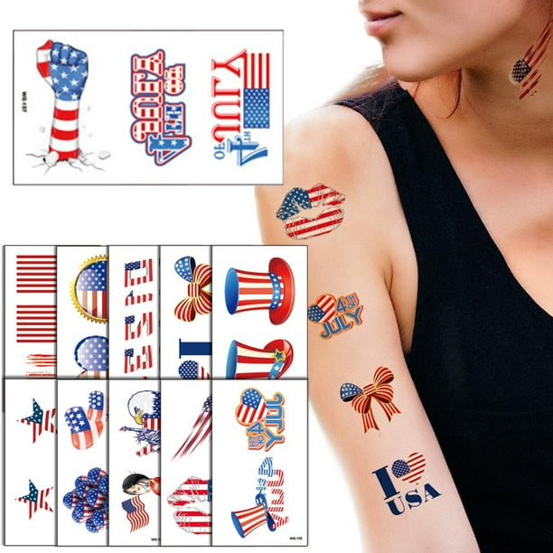 Tatuajes Temporales Patrióticos Pegatinas De Tatuaje Extraíbles Para El Día De La Independencia 4 De Julio Pegatina De Arte Corporal Para Celebración 11 Uds. Kearding CE006009-00