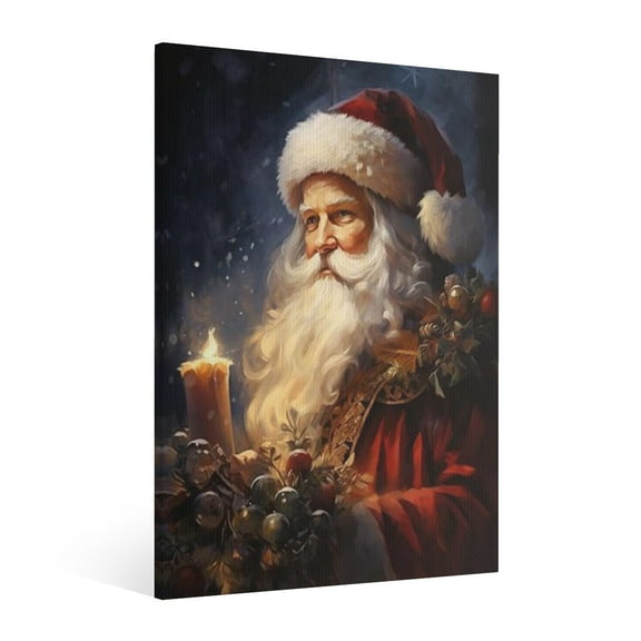 Vintage Christmas Interesting Santa Claus Wall Art Paint Framed - Retro Xmas Festive Winter Holiday Christmas Wall Decor Canvas Print for Living Room Kitchen Home Bedroom Decor
