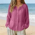 thumbnail image 3 of QASIEATN Women's Summer Solid Color Thin Balloon Sleeve Retro Vacation Style Cotton Linen Sun Shirt Women's Blouse Fall Fashion Outfits, 3 of 9