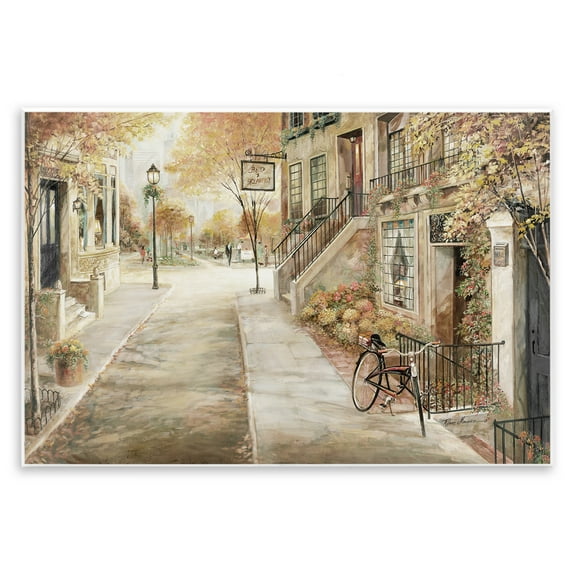 Stupell Industries Bicycle on Town Street Scenic & Cityscapes Painting Unframed Art Print Wall Art, 15 x 10