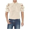 thumbnail image 3 of STETMN Women's Bow Tie Neck Tops Lace Short Sleeve Shirt Elegant Office Blouse Work Tops Dressy, 3 of 6