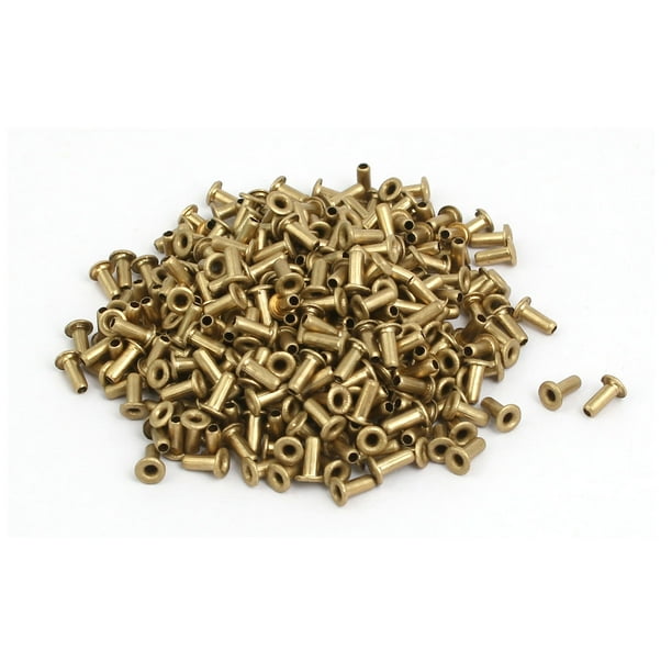 500pcs M2x5mm Brass Plated Metal Hollow Eyelets Rivets Gold Tone