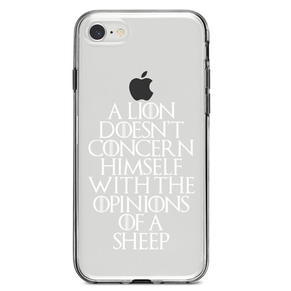 DistinctInk Clear Shockproof Hybrid Case for iPhone 7 8 SE (2020 Model) 4.7" Screen TPU Bumper Acrylic Back Tempered Glass Screen Protector - Lion Doesn't Concern With Opinions Sheep