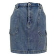 thumbnail image 4 of Ediodpoh Jean Skirt Women Skirt Soft Hugging Denim Skirt Elastic Waist Cargo Pocket Denim Short Skirt for Casual Womens Skirts Blue L, 4 of 7