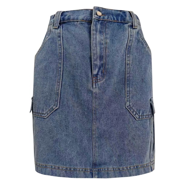 Falda vaquera con cintura elástica para mujer - Falda ajustada a la cadera con bolsillos cargo, informal para salir de fiesta, S-XXL