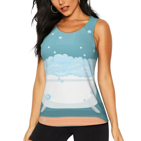 Balery Bathtub with Soap Bubbles Camiseta sin mangas estampada ligera para mujer, tops de entrenamiento sin mangas, camisetas de yoga transpirables de secado rápido.-Medium