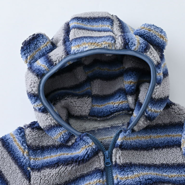 TMOYZQ Toddler Boys Girls Stripe Camouflage Plush Bear Ears Zip Up