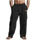 thumbnail image 2 of Ceisia Men's Solid Color Cotton-Linen Blend Cargo Pants, Drawstring Elastic Waist Casual Trousers for Men Black M Gifts, 2 of 6