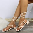 thumbnail image 2 of Anuirheih Lace up Sandals Tie up Dress Summer Thick Heel Flip Flops Sandals for Women, Women's Casual Strappy Sandals, for Work Walking(Beige), 2 of 9