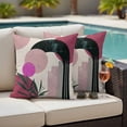 thumbnail image 4 of Boho Middle Century Outdoor Waterproof Pillow Covers, Abstract Pink Geometric Leaves Decorative Square Throw Pillowcase Sofa Cushion Sham for Patio/Couch/Chair, 18"x18" 2 Pack, 4 of 8