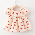 thumbnail image 5 of Coerni Toddler Baby Girls Short Sleeve Dress Heart Print Bow Ruffle Mini Dresses Kids Princess Summer Casual Dresses Playwear, 5 of 9