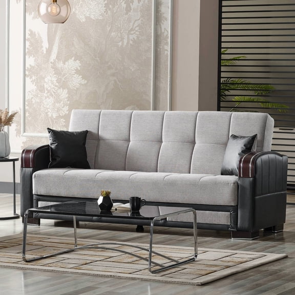 Ottomanson 87" Convertible Sofa Couch for Living Room, Chenille Modern Sofa Bed with Storage, Silver