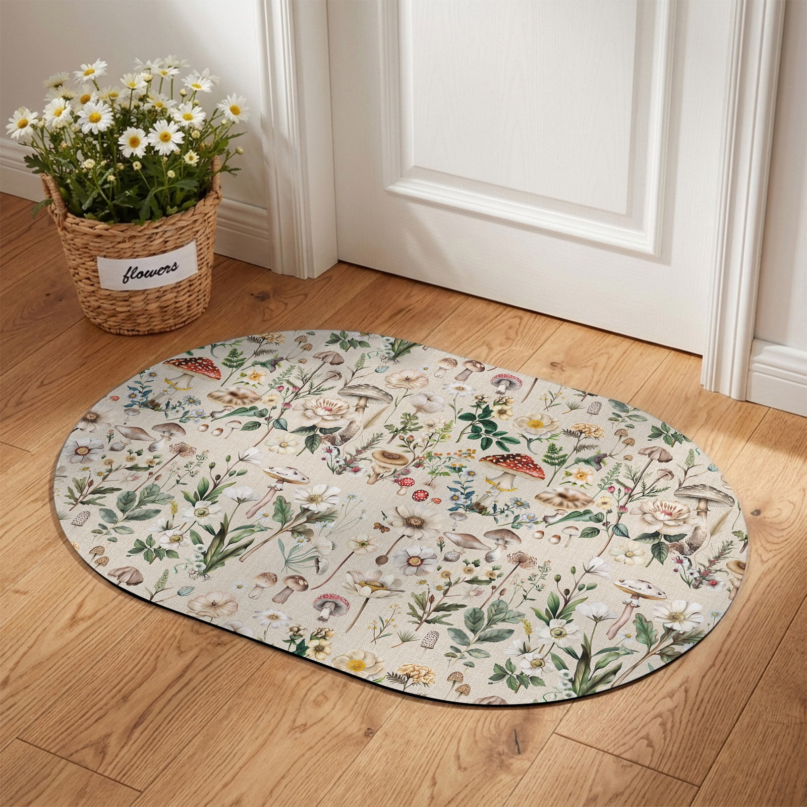 Indoor Doormat Front Door Mat 20 x31.5 Pastoral Botanical Absorbent Doormat Indoor Entrance with Non-Slip Backing Rubber Low-Profile Welcome Mat for Entryway Vintage Mushroom Spring Summer Flowers