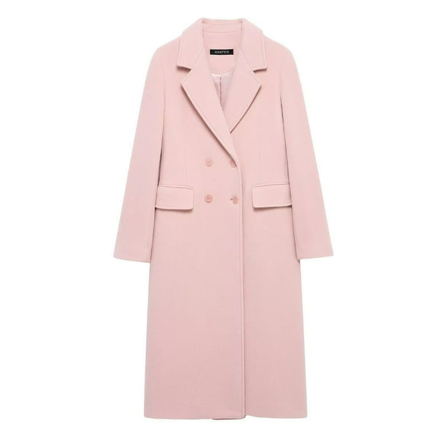 Lovzfmll Women's Wool Overcoat, Fashion Pocket Button Mid Long Style Pink, L