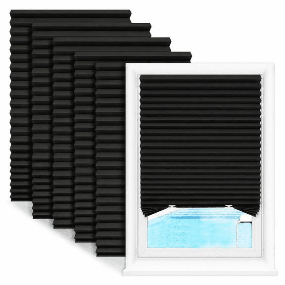 6 Pack Black Cordless Light Filtering Pleated Paper Window Shades, Fits 19-36 Inch Windows
