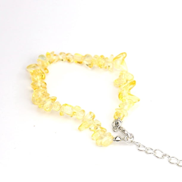 Nvzi Pulsera de cuentas hecha a mano, adecuada, pulsera ajustable de cristal de piedra natural vintage (amarillo)