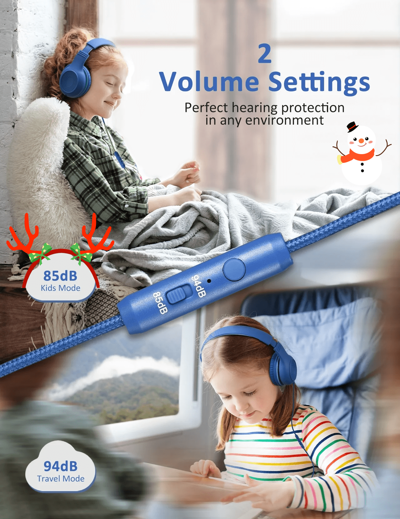 Mpow Kids Over Ear Wired Headphones with Microphone, Foldable 85/94dB Volume Limited Headphones for Girls, Boys, Children, School Tablet Travel, Audio Sharing