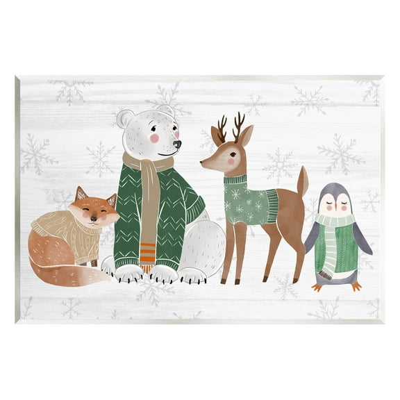Stupell Industries Winter Wildlife Animals Snowflakes Graphic Art Unframed Art Print Wall Art, Design by The Saturday Evening Post