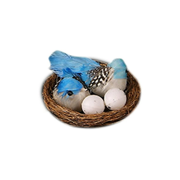 Nido de pájaro artificial con adorno de huevos hecho a mano creativo para paisaje de mesa Azul kusrkot Nido de pájaro y huevos