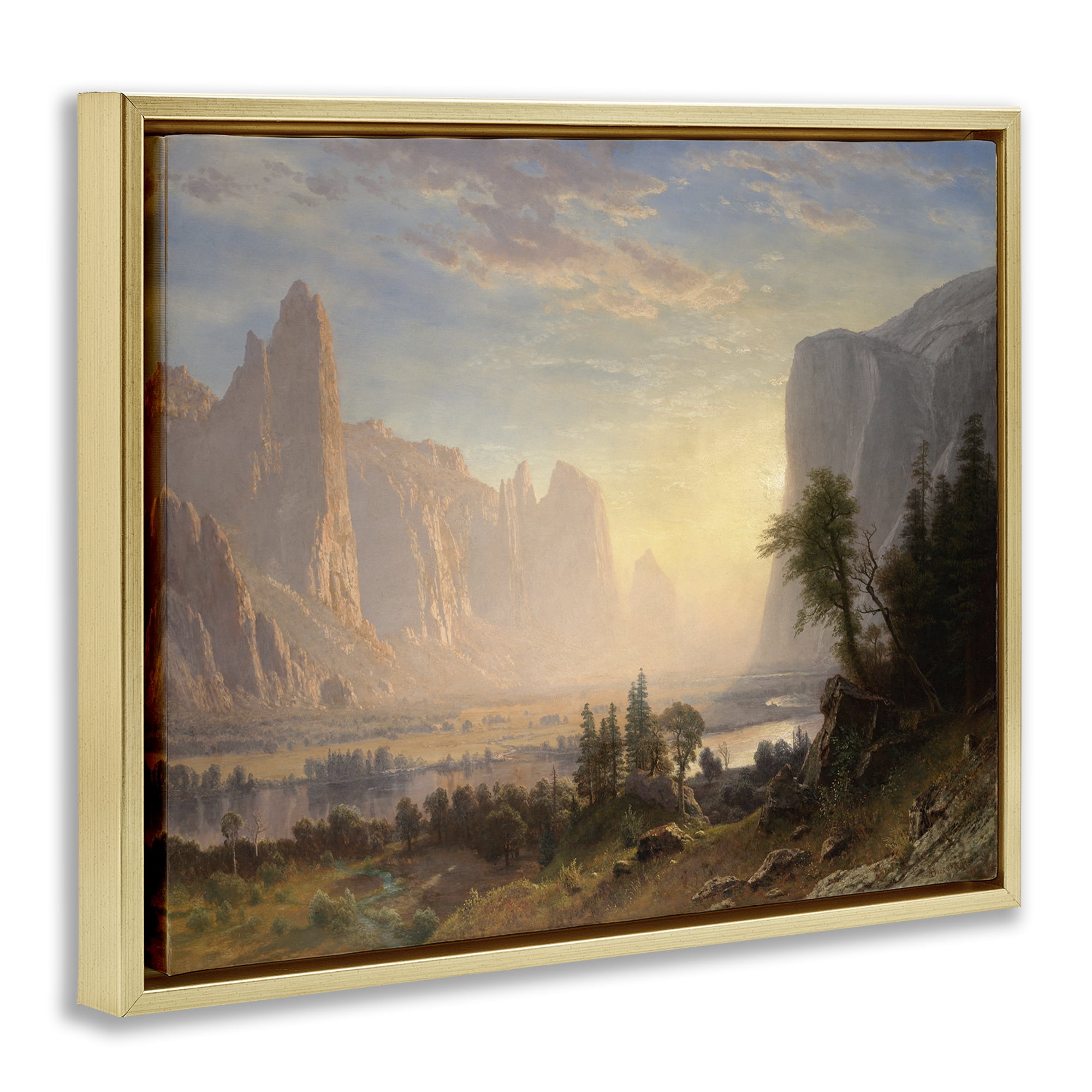 Stupell Industries Classic Bierstadt Valley of Yosemite Landscape & Nature Painting Gold Floater Framed Canvas Art Print Wall Art, 31 x 25