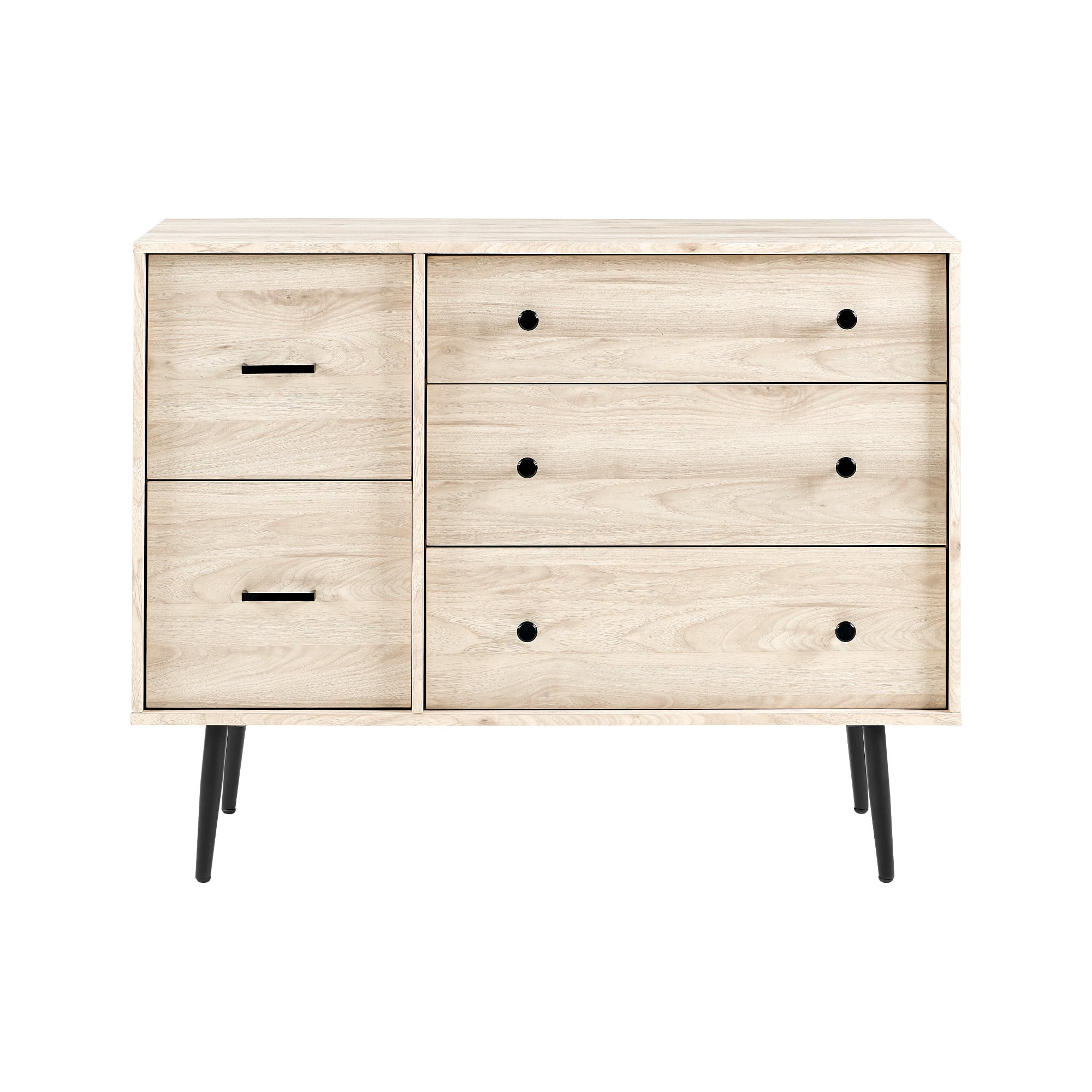 Walker Edison Modern Asymmetric 5 Drawer Wood Dresser, Birch