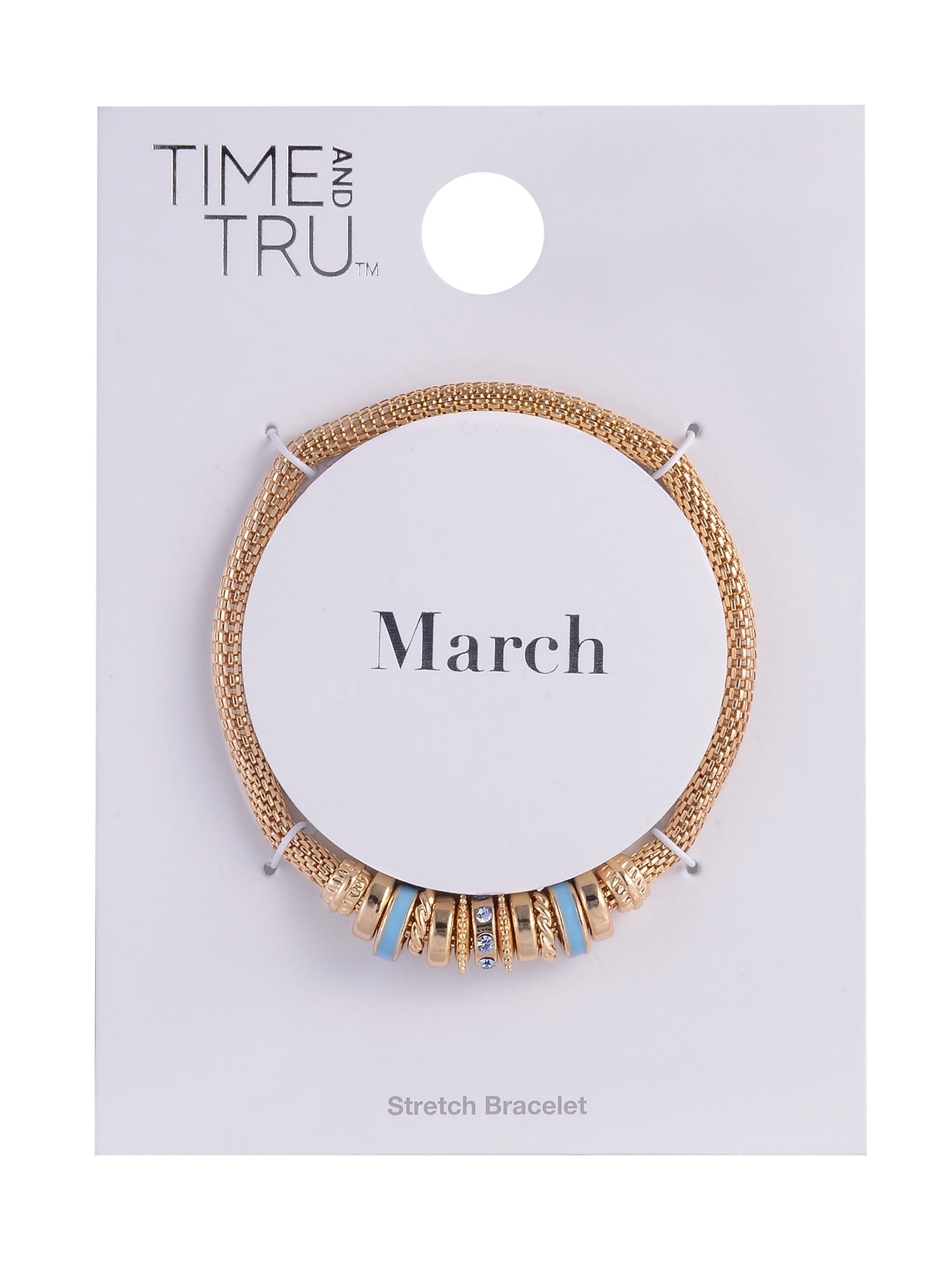 Time and Tru Goldtone Chain with Aqua Birthstone "March" Bracelet