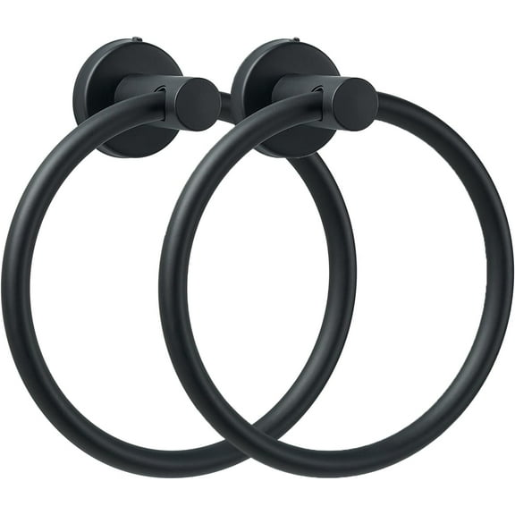 Towel Ring for Bathroom Wall, Black Hand Towel Holder, Modern Bath Hand Towel Ring Stainless Steel Round Towel Holder for Bathroom & Kitchen