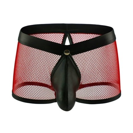 

Juebong Men s Underwear Deals Clearance Under $5 Men Casual Patchwor KNet Yarn Breathable Sexy Open File Hollow Boxer Underwear Red XL