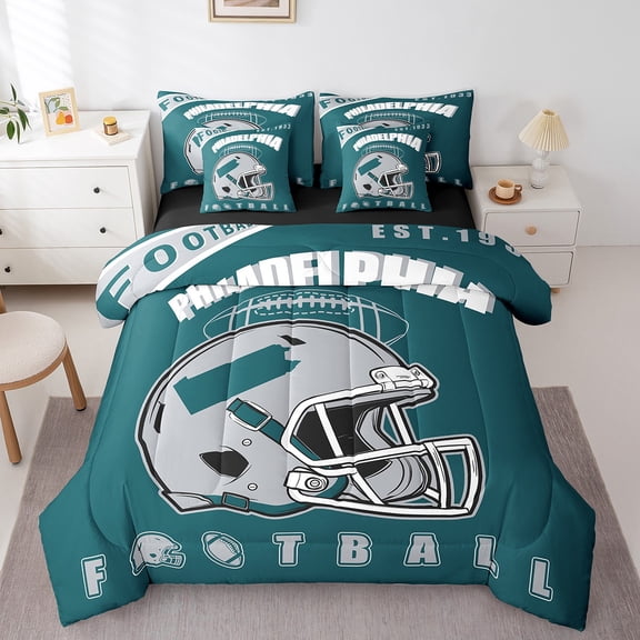 Erosebridal American Football Bedding Sets, Eat Sleep Comforter Sets with Sheets, Sports Lover Reversible Bed Sheets Set, Microfiber Room Decoration, 7-Piece