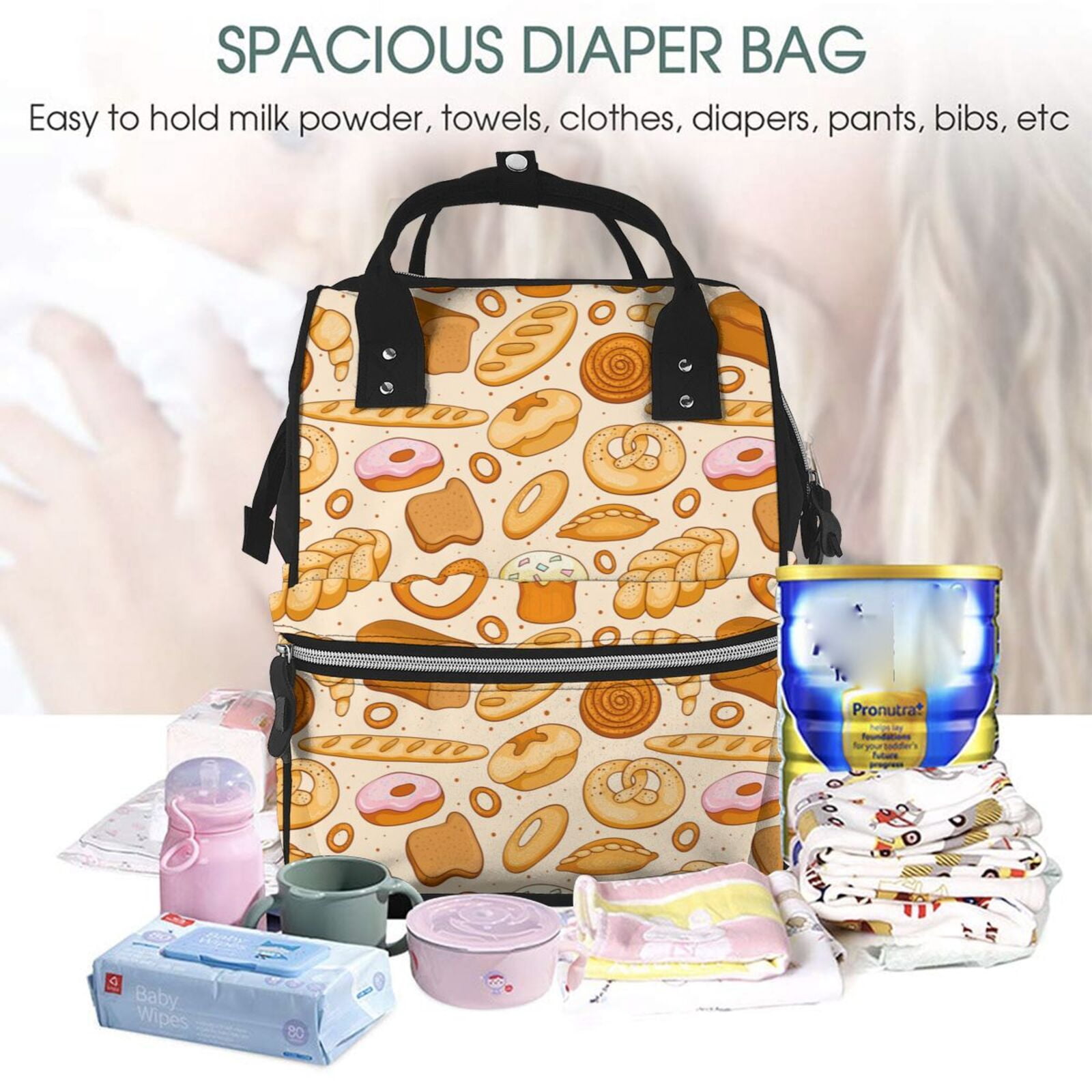 Ratiio Various Bread Mummy Backpack - Waterproof Twill Canvas, Large Capacity Diaper Bag with Multiple Pockets and Adjustable Straps