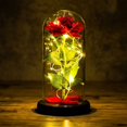 thumbnail image 1 of Idea de regalo romántico: rosa de seda roja bajo una cúpula de vidrio resistente al calor, elegante decoración del hogar con base de madera rústica, rosa de La Bella y la Bestia con tira de luz LED, 1 of 4