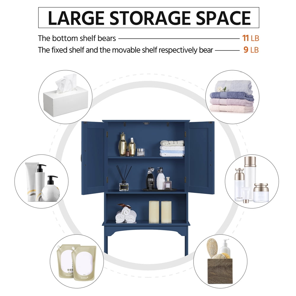 Alden Design Wooden Over-the-Toilet Bathroom Storage Cabinet for Bathroom, Navy Blue