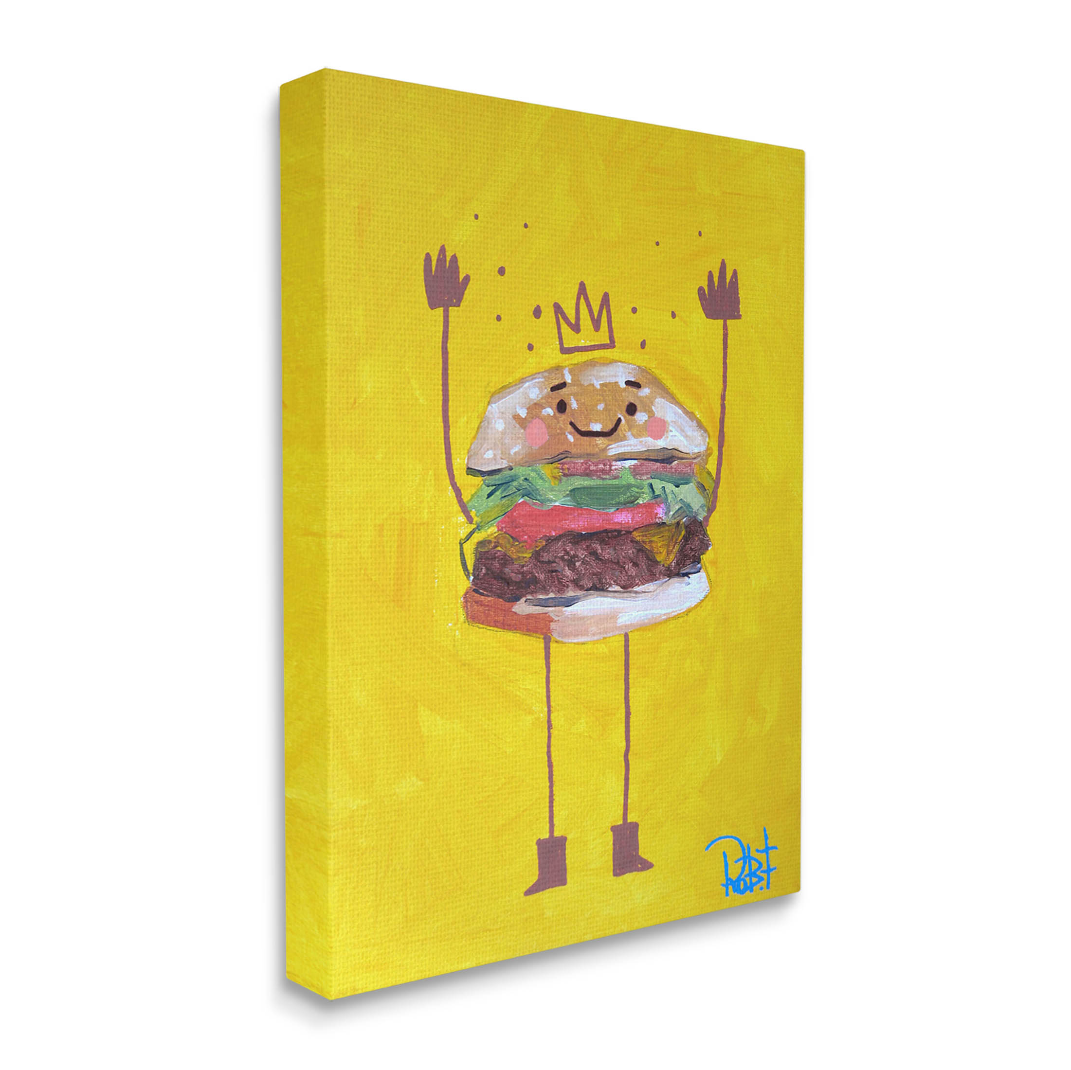 Stupell Industries Smiling Hamburger Crown Food Character Painting Gallery Wrapped Canvas Print Wall Art, Design by Robert Filiuta