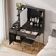 thumbnail image 5 of Kojooin Maquillaje Vanity con Toma de Corriente, Escritorio Vanity con Espejo y Luces, Mesa Vanity de Maquillaje con 2 Cajones, 9 Estantes Abiertos y 2 Gabinetes, 5 of 7