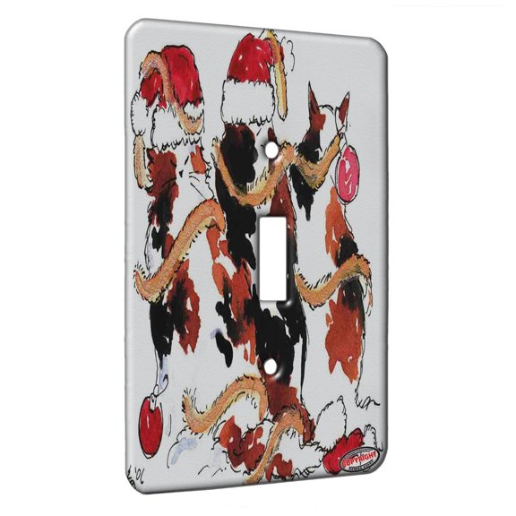 KuzmarK™ Single Gang Toggle Switch Wall Plate - Christmas Calico Maine Coon Kitties Cat Art by Denise Every