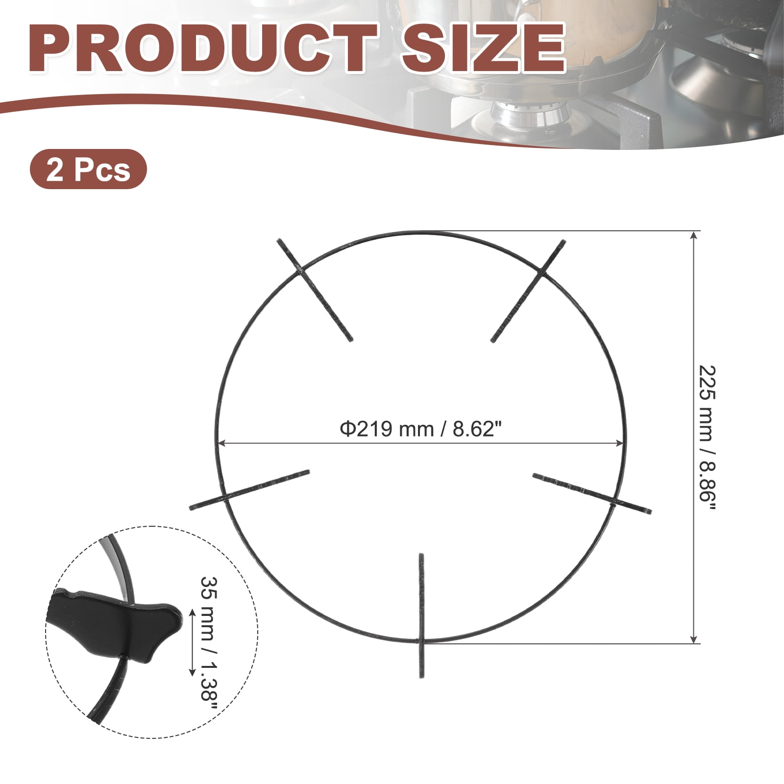 Uxcell 2 Pcs Wok Ring for Gas Stove, 8.6 Inch Cast Iron Gas Stove Rack Wok Support Ring Round Cooktop Stand Brackets Replacement Accessories for Home Kitchen Burner, Black