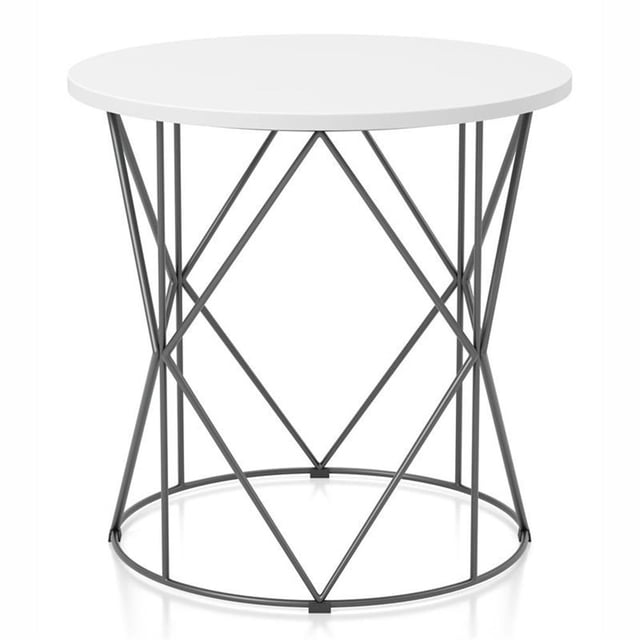 Furniture of America Borche Table d'Appoint Ronde Industrielle en Bois, Blanche