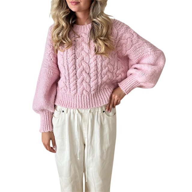 SUNSIOM Women's Cable Knit Sweaters Long Sleeve Round Neck Solid Color Pullovers Knit Tops