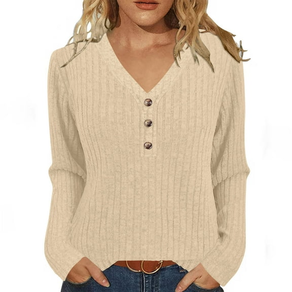 Black*Friday Chaoheng Winter Sweaters for Women Plus Size Women's V-Neck Knit Tee,Stretch Long Sleeve Pullover Top