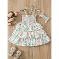thumbnail image 3 of Franhais Toddler Girl Dress Outfits, Sleeveless Floral Printed Pleated Tie-Up Three-Layers Sling Dress + Cute Headband Set, 3 of 9