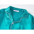 thumbnail image 2 of Beezizac Satin Pajamas for Girls -Teal Cute Silky Long Sleeves & Pants Sleepwear PJ Set Size 10, 2 of 7
