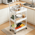 thumbnail image 7 of 3 Tier Folding Rolling Cart, Folding Utility Cart with Lockable Wheels and Handle, Mobile Foldable Storage Cart Organizer for Kitchen, Bathroom, Office, Living Room, 7 of 7