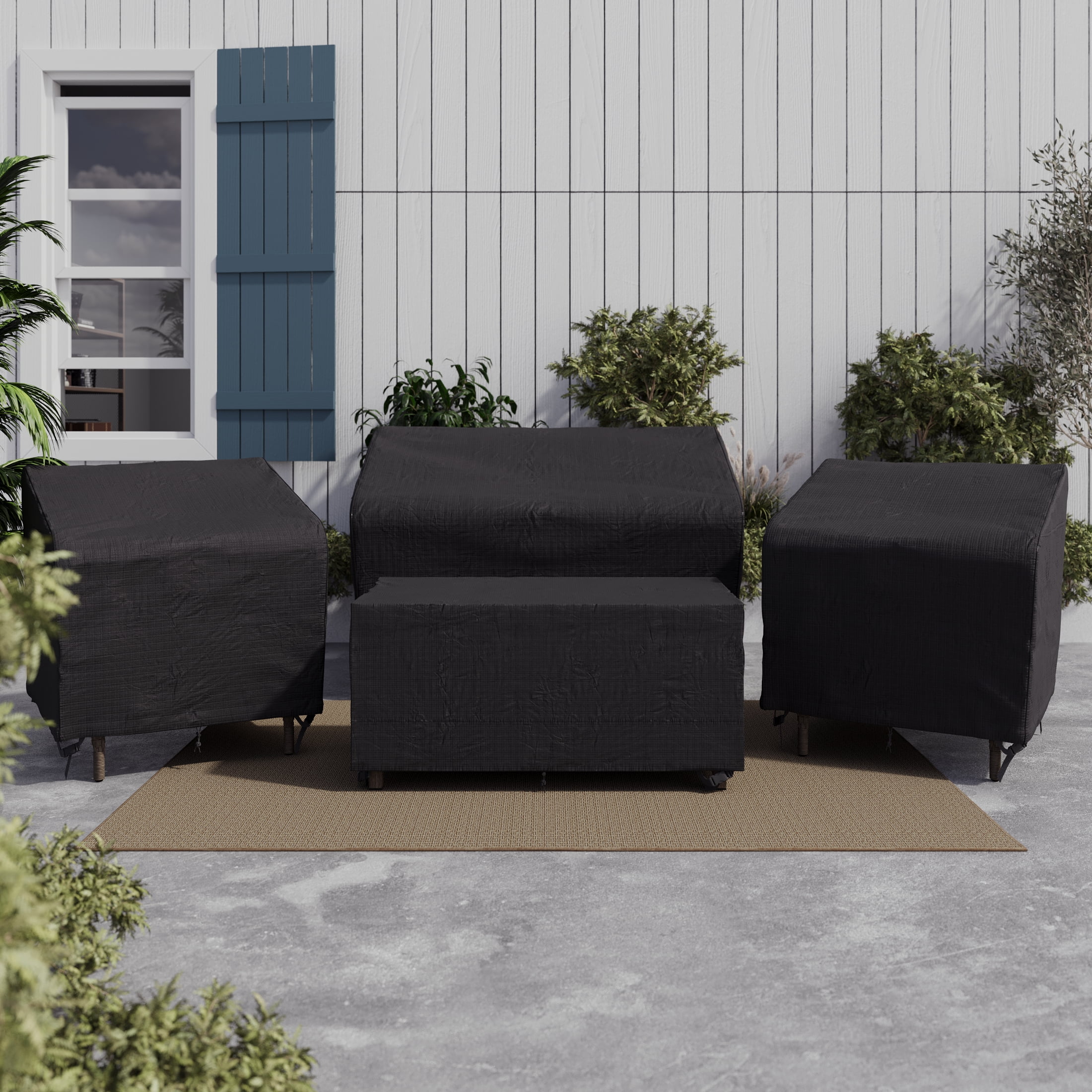 Mainstays 54" x 36" x 32" Black Patio Furniture Cover Set With Buckle Closures (4 Count)
