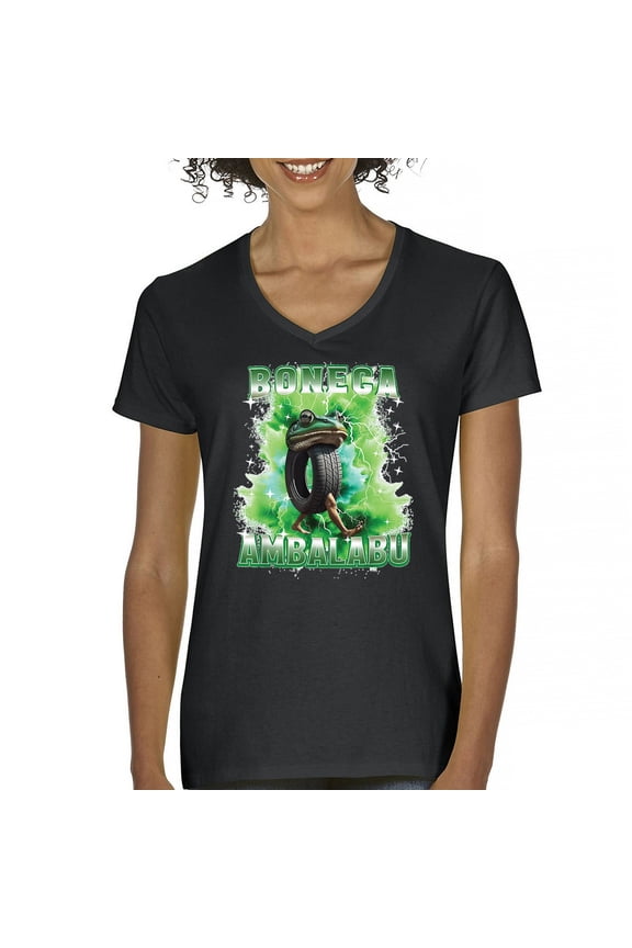 Boneca Ambalabu Women's V-Neck T-shirt Funny Italian Brainrot Gen Z Alpha Meme
