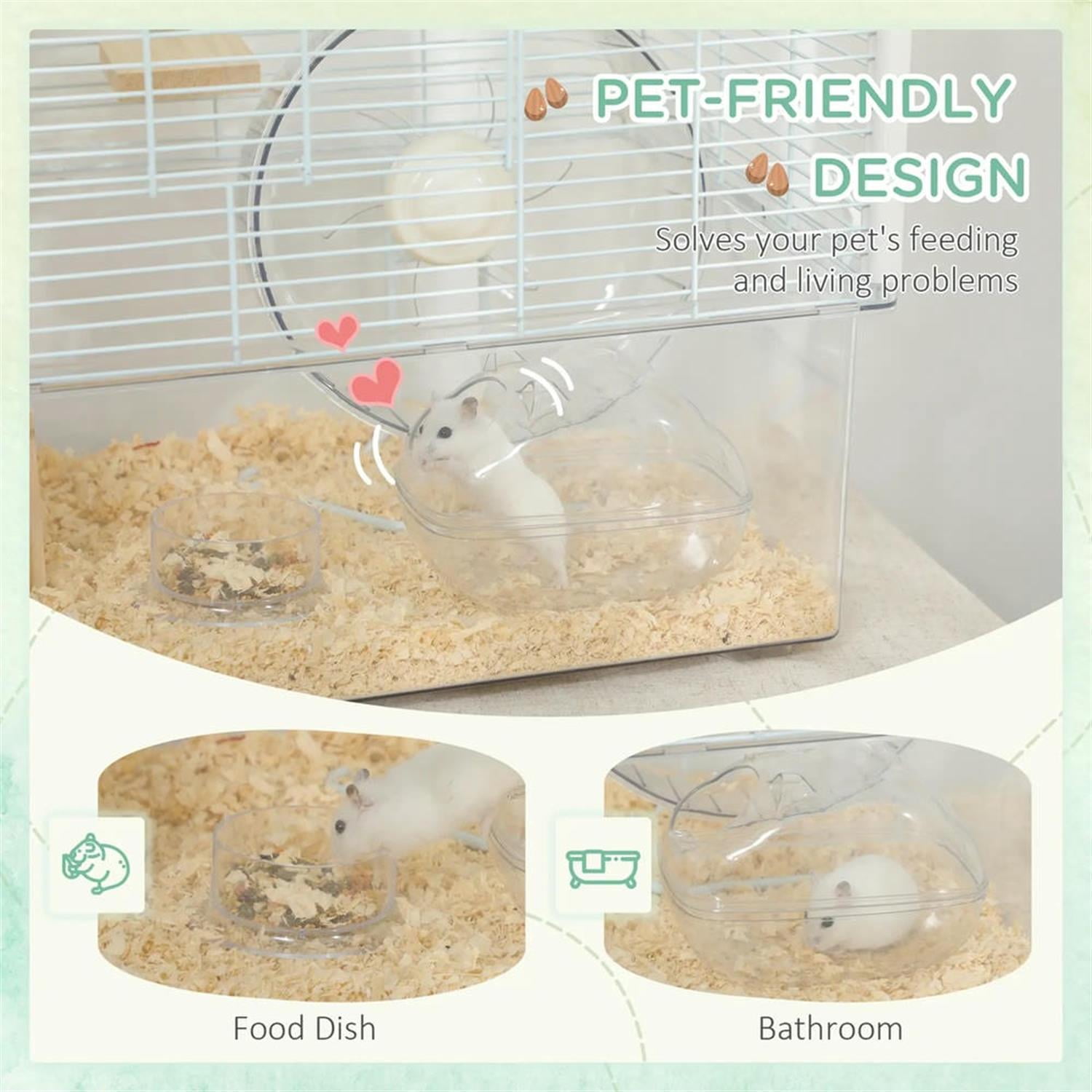 Kadyn 23" Large Hamster Cage, Gerbil Cage with Deep Bottom, Exercise Wheel, Food Dish, Small Animal Habitats for Syrian Gerbil, White