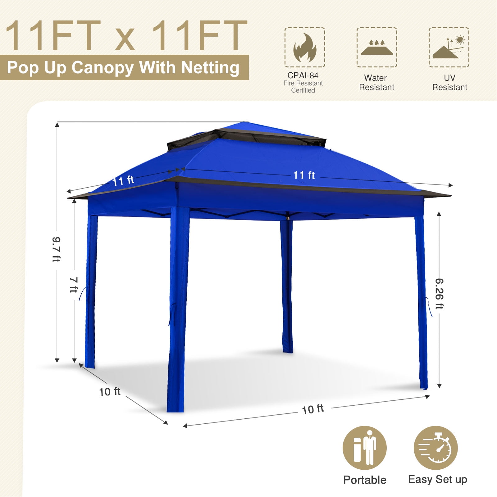 EAGLE PEAK Gazebo 11 x 11 Straight Leg Pop-Up Canopy(Blue)