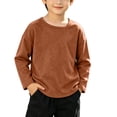 thumbnail image 2 of WAVSUF Boys Cotton Tee Lightweight Long Sleeve Crew Neck Soft Comfort Fall Casual Comfort Undershirt Brown 3, 2 of 9