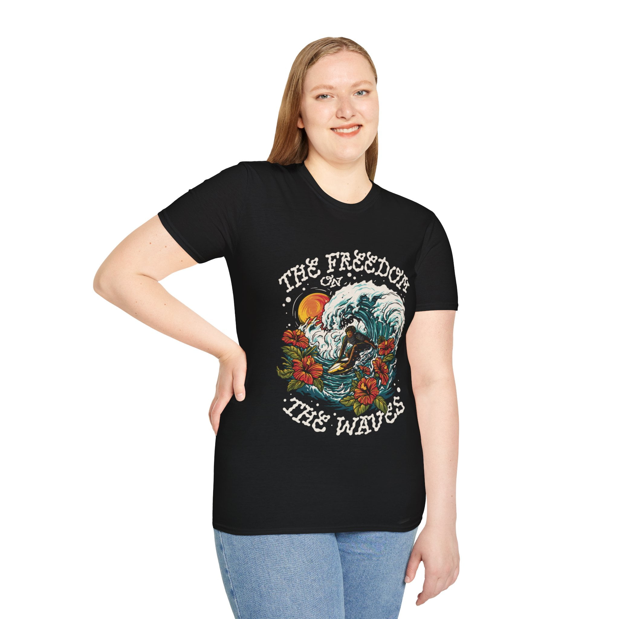 The Freedom On The Waves Surf Lover Novelty Graphic Unisex Softstyle TShirt
