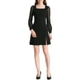 thumbnail image 1 of Vestido mini A-line negro con escote cuadrado, laterales abiertos, mangas abullonadas y semi-translúcido para mujeres Inspire Chic, 1 of 8